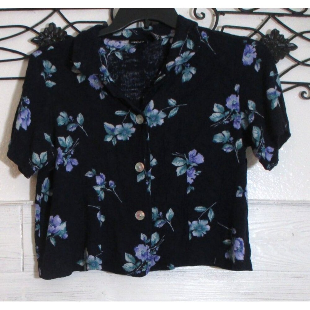 Y2K Erika Women's Crop Top Size 14 Short Sleeve Multicolored Floral